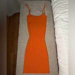 Dynamite Orange Ribbed Bodycon Midi Dress - XXS